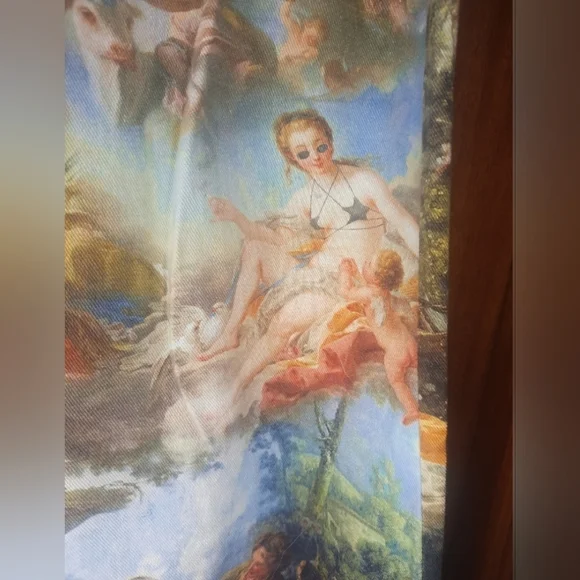 ISO Dolls Kill Wide Leg Pants with Multicolor Renaissance Print - Picture 2 of 6